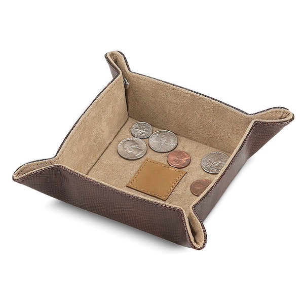 Brown Square Snap Tray with Leather Center