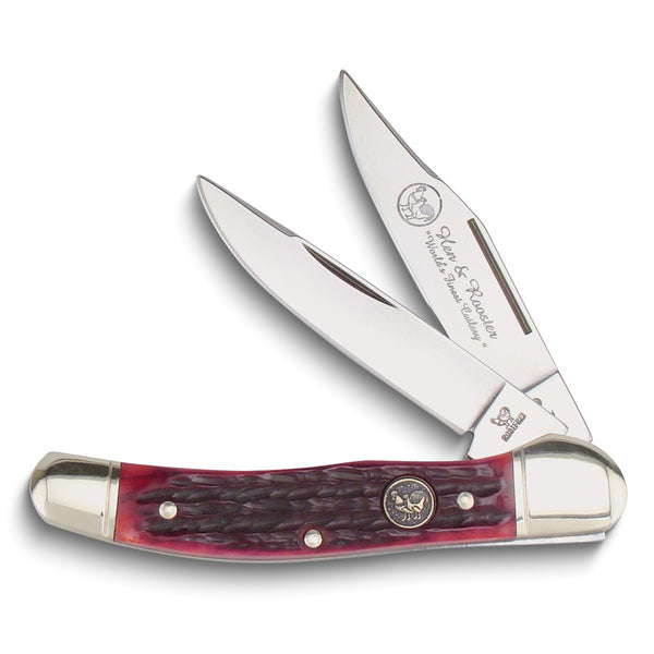 Hen and Rooster 2-Blade 3.75 inch Red Pickbone Pocket Knife