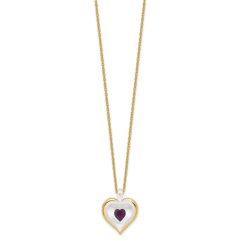 Glass Baron 22K Accent Gilding Gold-trim Glass with Purple February Birthstone Crystal from Swarovski Heart 18 inch Gold-tone Necklace
