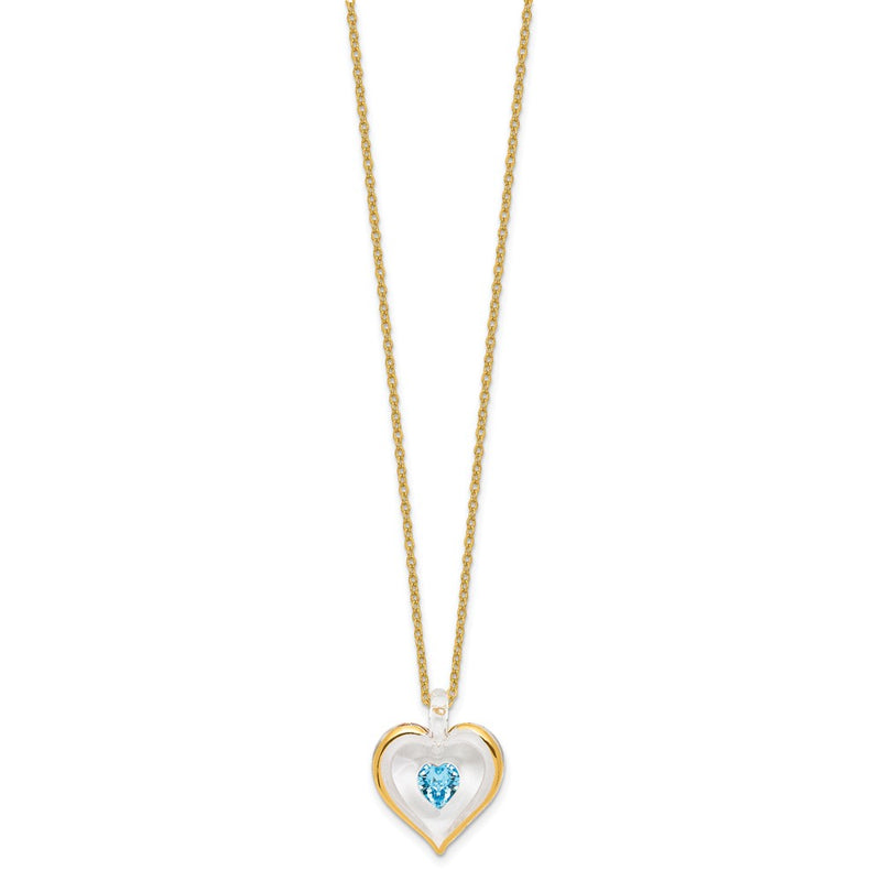 Glass Baron 22K Accent Gilding Gold-trim Glass with Blue March Birthstone Crystal from Swarovski Heart 18 inch Gold-tone Necklace