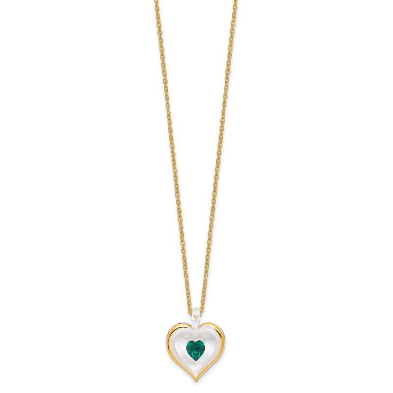 Glass Baron 22K Accent Gilding Gold-trim Glass with Green May Birthstone Crystal from Swarovski Heart 18 inch Gold-tone Necklace