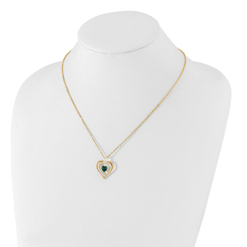 Glass Baron 22K Accent Gilding Gold-trim Glass with Green May Birthstone Crystal from Swarovski Heart 18 inch Gold-tone Necklace