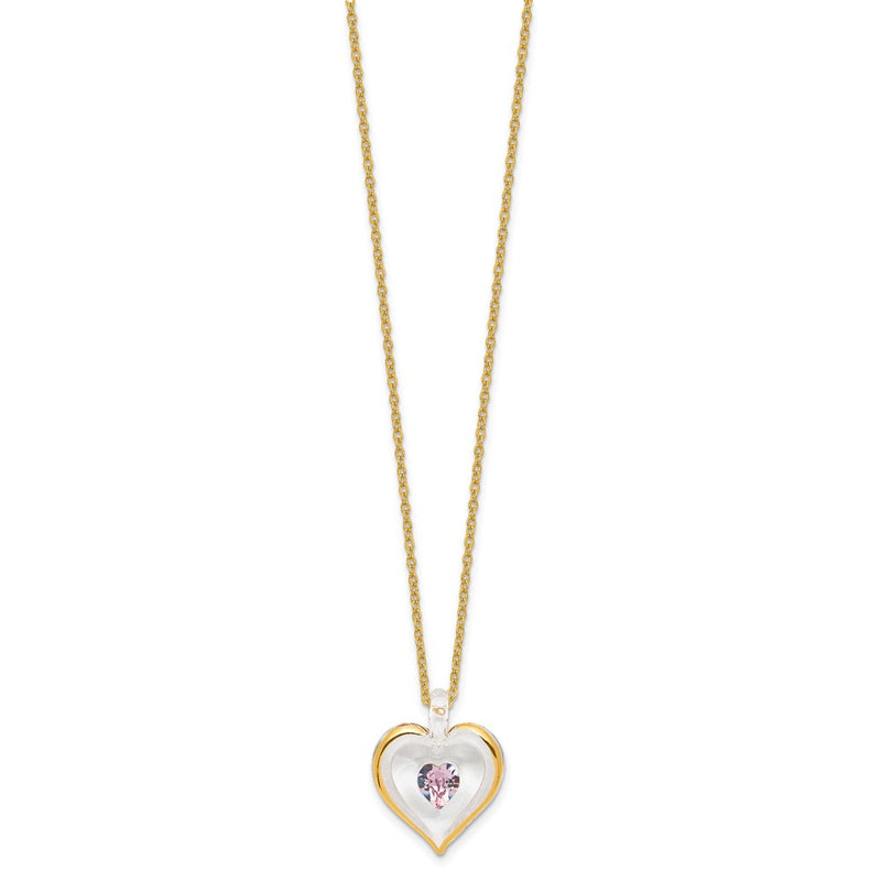 Glass Baron 22K Accent Gilding Gold-trim Glass with Light Purple June Birthstone Crystal from Swarovski Heart 18 inch Gold-tone Necklace
