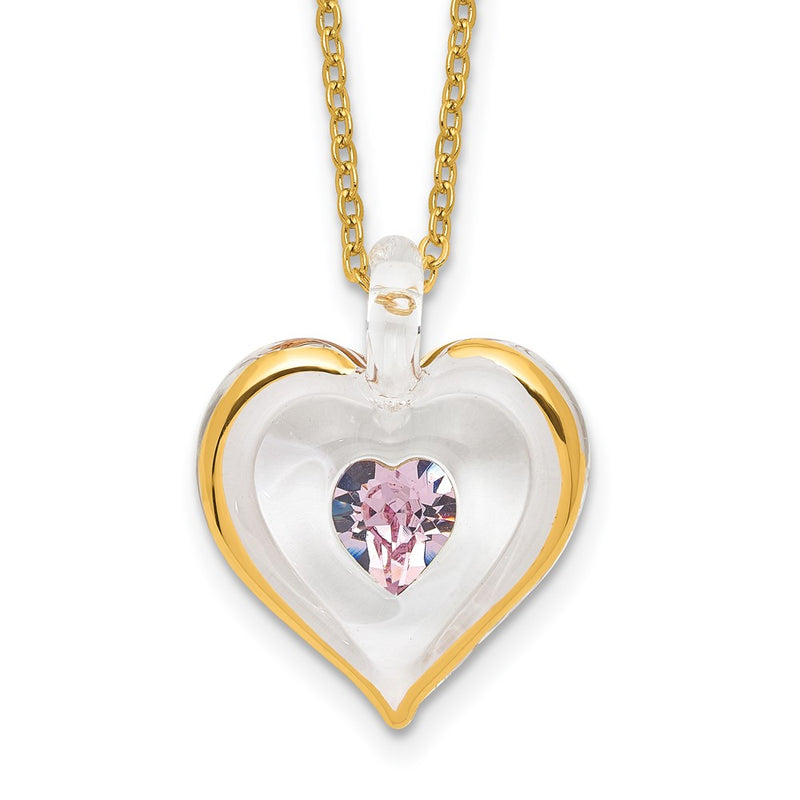 Glass Baron 22K Accent Gilding Gold-trim Glass with Light Purple June Birthstone Crystal from Swarovski Heart 18 inch Gold-tone Necklace