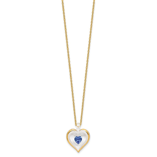 Glass Baron 22K Accent Gilding Gold-trim Glass with Blue September Birthstone Crystal from Swarovski Heart 18 inch Gold-tone Necklace