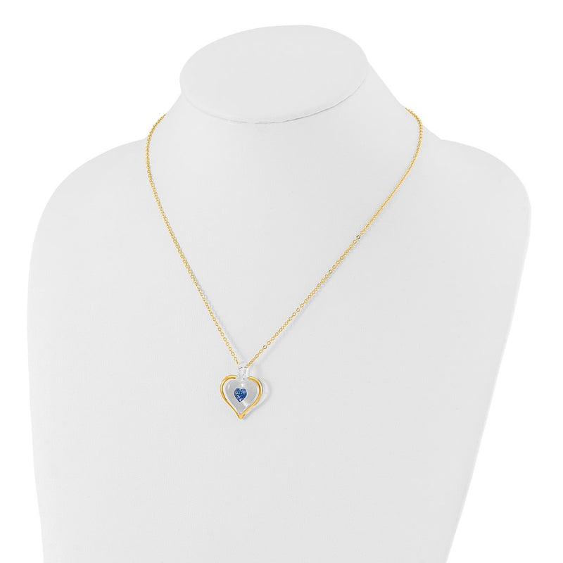 Glass Baron 22K Accent Gilding Gold-trim Glass with Blue September Birthstone Crystal from Swarovski Heart 18 inch Gold-tone Necklace