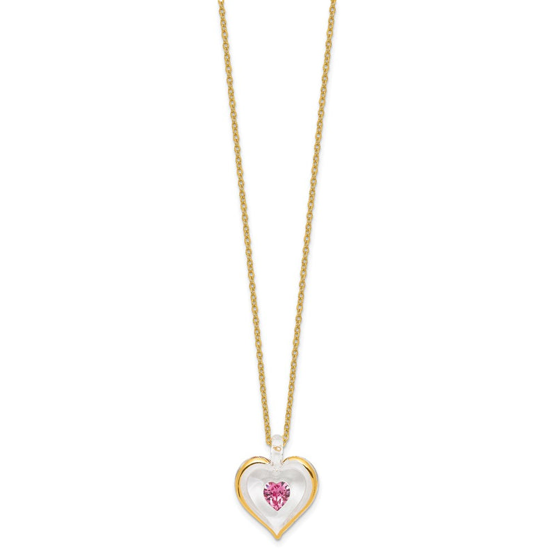 Glass Baron 22K Accent Gilding Gold-trim Glass with Pink October Birthstone Crystal from Swarovski Heart 18 inch Gold-tone Necklace