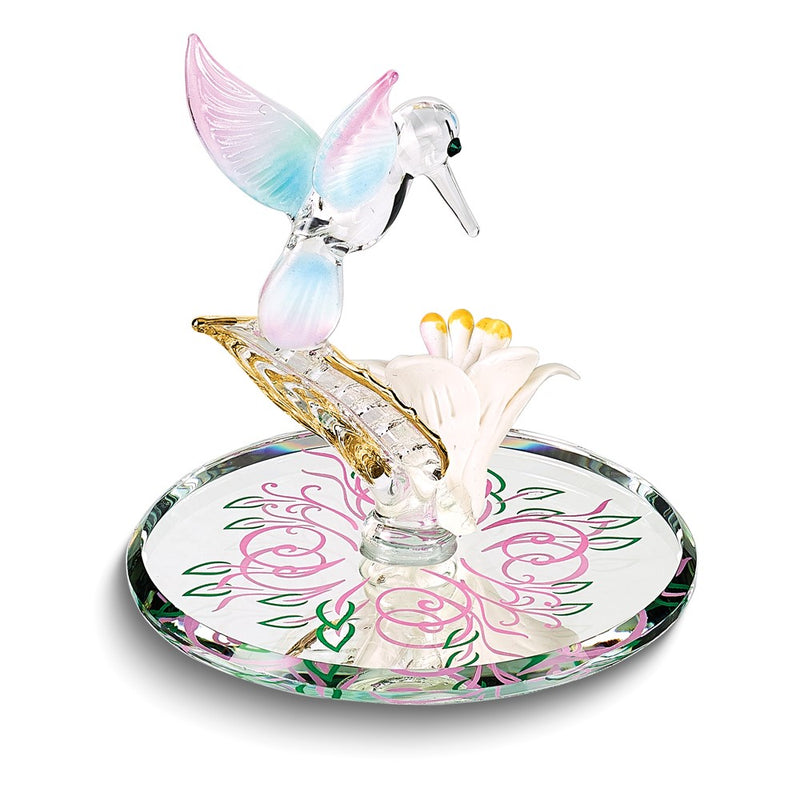 Cotton Candy Hummingbird with Flower Handcrafted Glass Figurine