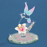 Cotton Candy Hummingbird with Flower Handcrafted Glass Figurine