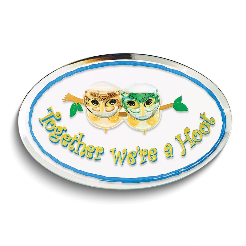 Owls TOGETHER WE'RE A HOOT Handcrafted Glass Figurine