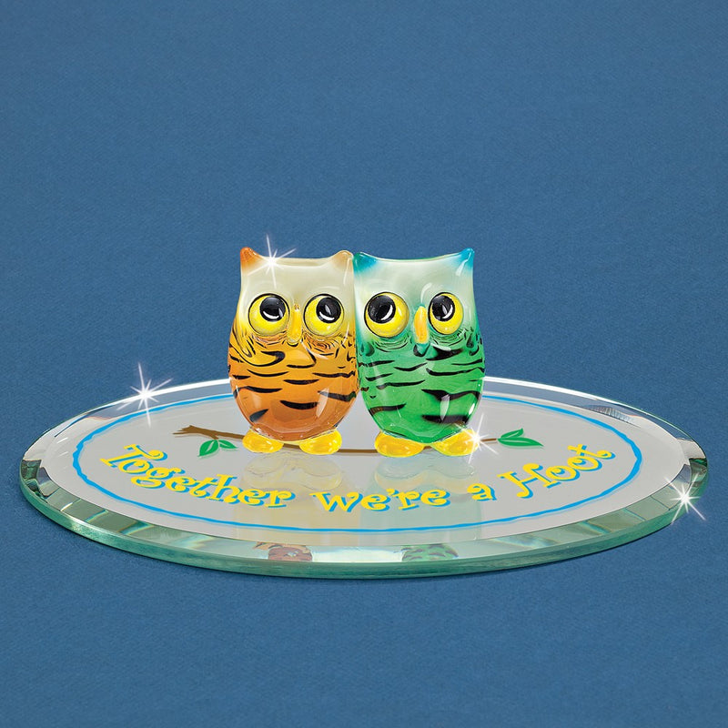 Owls TOGETHER WE'RE A HOOT Handcrafted Glass Figurine