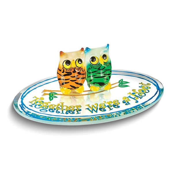 Owls TOGETHER WE'RE A HOOT Handcrafted Glass Figurine