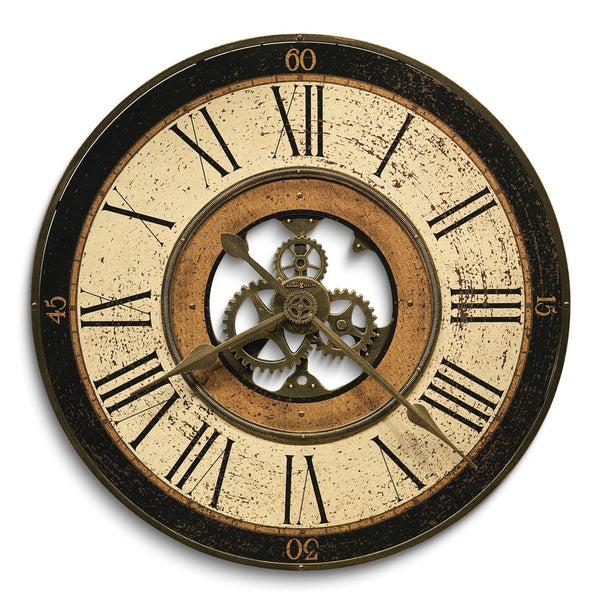 Howard Miller Brass Works Antique Finish Metal Open Gear Dial Quartz Wall Clock