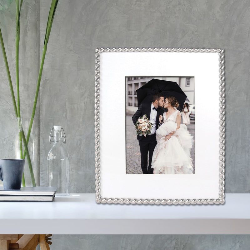 Silver-tone Rope 8x10 Metal Frame Matted for 5x7 Photo