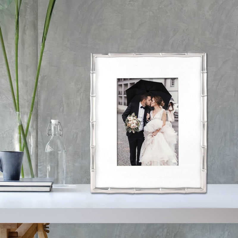 Silver-tone Metal Bamboo 8x10 Frame Matted for 5x7 Photo
