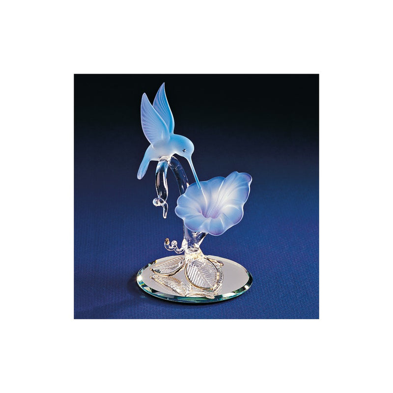 Hummingbird and Blue Flower Handcrafted Glass Figurine