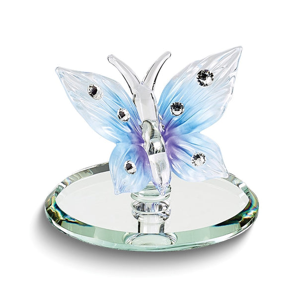 Blue Butterfly with Crystals Handcrafted Glass Figurine