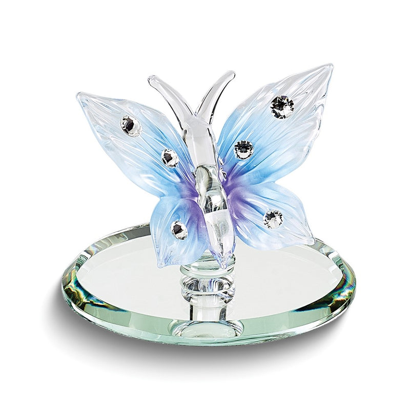 Blue Butterfly with Crystals Handcrafted Glass Figurine