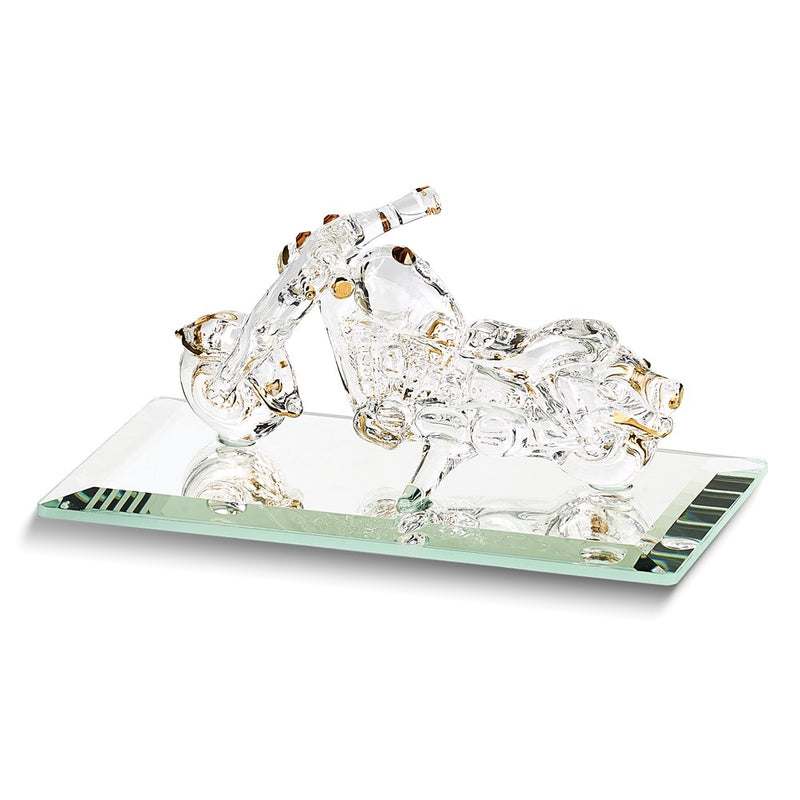 Glass Baron with Crystal Accents Handcrafted Glass Motorcycle Figurine