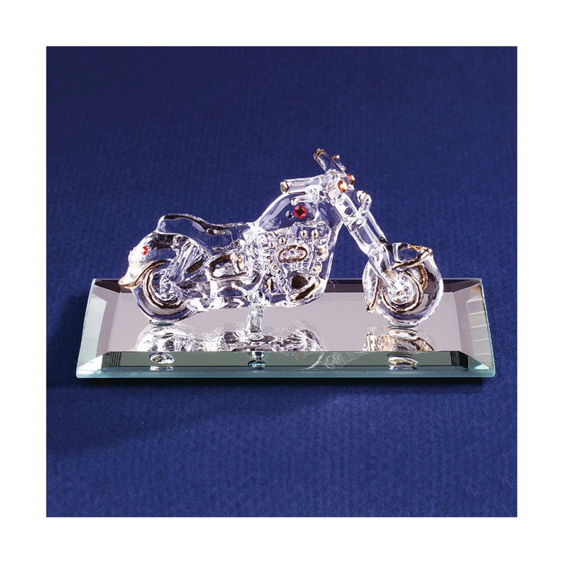 Glass Baron with Crystal Accents Handcrafted Glass Motorcycle Figurine