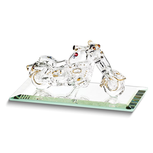 Glass Baron with Crystal Accents Handcrafted Glass Motorcycle Figurine