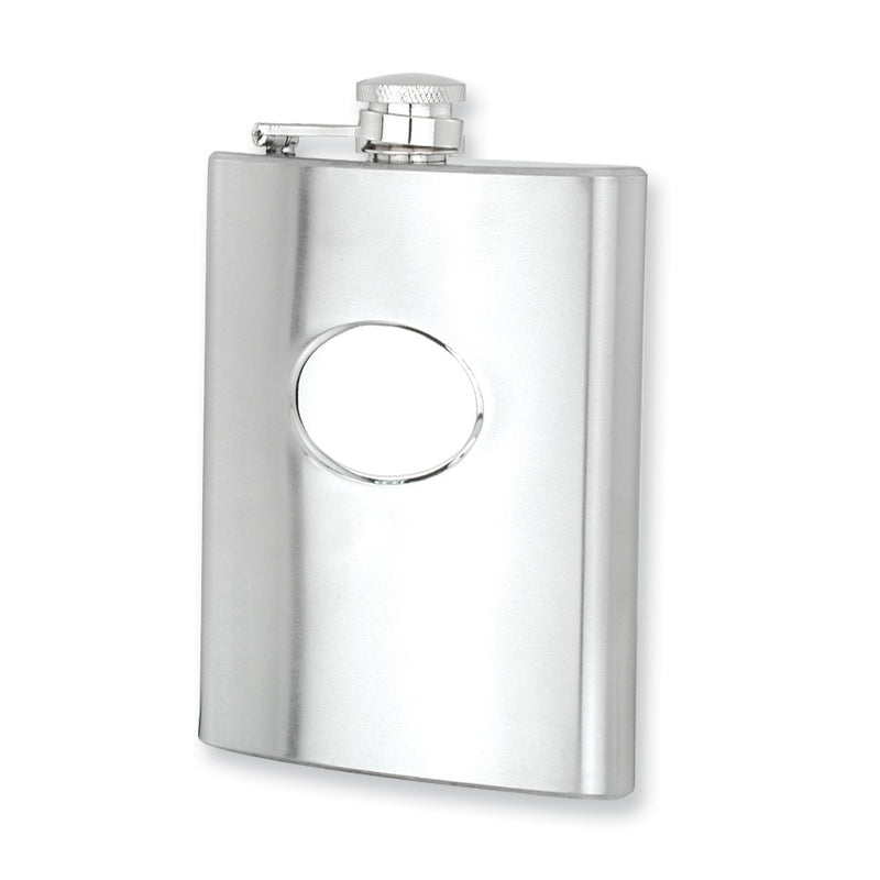 Rebel Steel Polished Stainless Steel 8 ounce Hip Flask with Engravable Oval and Funnel