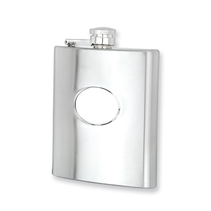Rebel Steel Polished Stainless Steel 6 ounce Hip Flask with Engravable Oval and Funnel