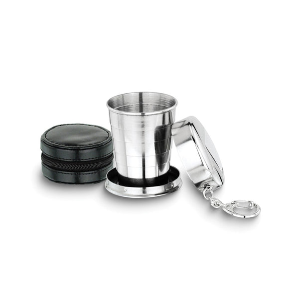 Rebel Steel Stainless Steel Collapsible Cup Key Ring with Black Faux Leather Case