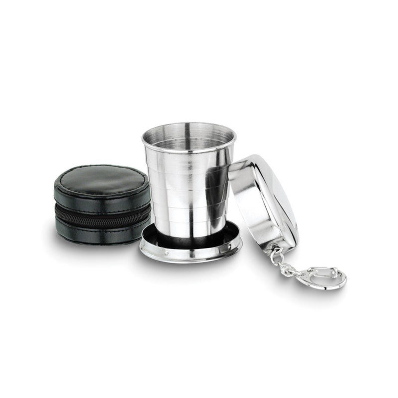 Rebel Steel Stainless Steel Collapsible Cup Key Ring with Black Faux Leather Case