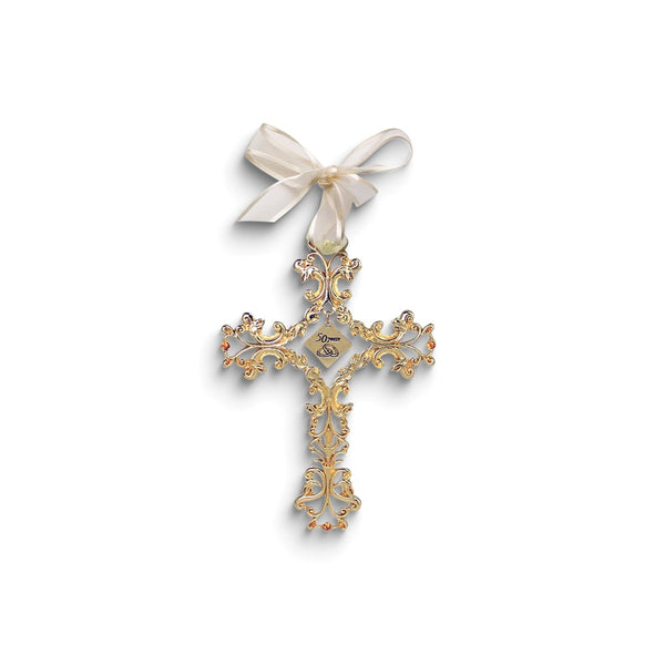 Gold-tone 50 YEARS Filigree with Crystals and Ribbon Wall Cross