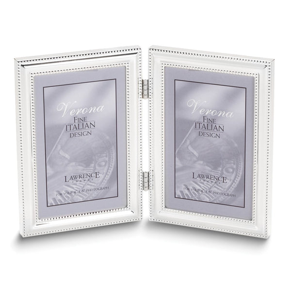 Silver-plated Portrait Hinged Beaded Edge Double 4x6 Photo Frame