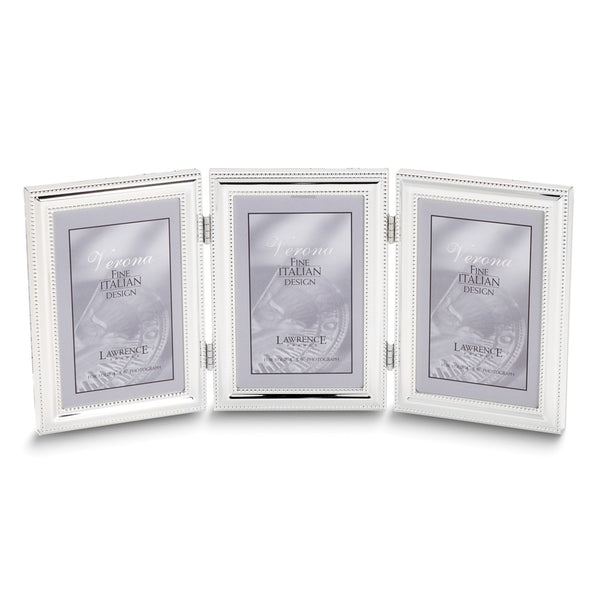 Silver-plated Portrait Hinged Beaded Triple 4x6 Photo Frame