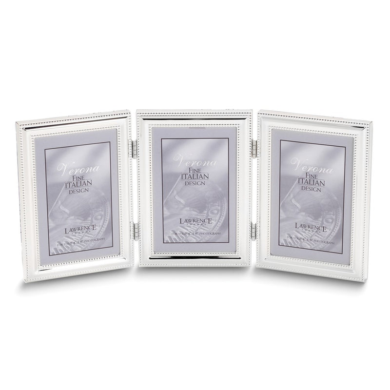 Silver-plated Portrait Hinged Beaded Triple 4x6 Photo Frame