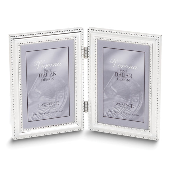Silver-plated Portrait Hinged Beaded Double 5x7 Photo Frame