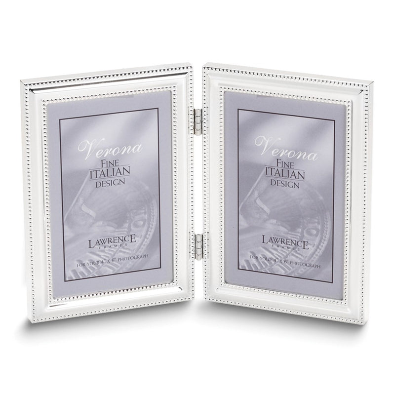 Silver-plated Portrait Hinged Beaded Double 5x7 Photo Frame