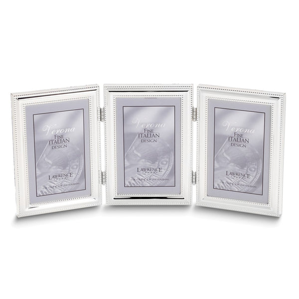 Silver-plated Portrait Hinged Beaded Triple 5x7 Photo Frame