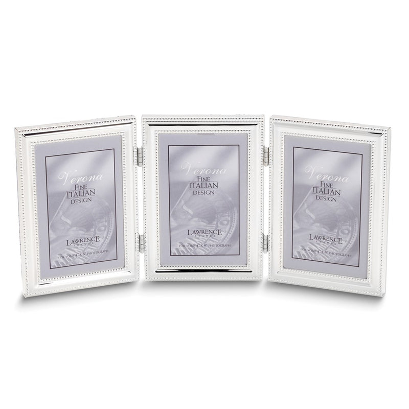 Silver-plated Portrait Hinged Beaded Triple 5x7 Photo Frame