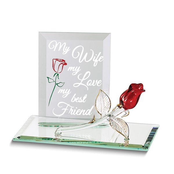 MY WIFE MY LOVE MY BEST FRIEND Red Rose Handcrafted Glass Figurine