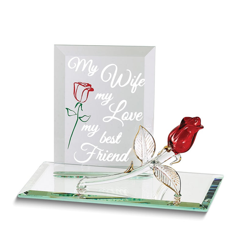MY WIFE MY LOVE MY BEST FRIEND Red Rose Handcrafted Glass Figurine
