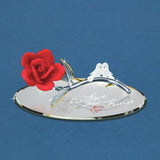 OUR LOVE WILL LAST FOREVER Red Rose with Doves Handcrafted Glass Figurine with 22k Gold Trim