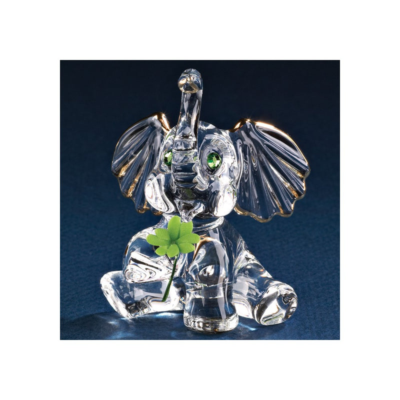 Good Luck Elephant with Clover Handcrafted Glass Figurine
