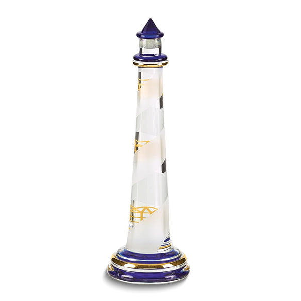 Blue Lighthouse Handcrafted Glass Figurine with 22k Gold Trim