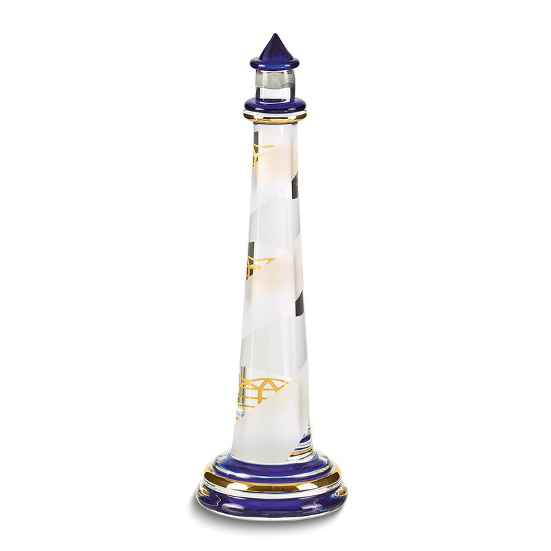 Blue Lighthouse Handcrafted Glass Figurine with 22k Gold Trim