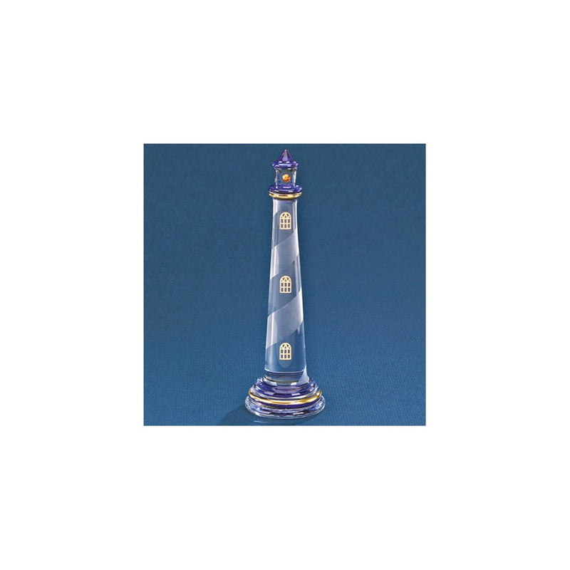 Blue Lighthouse Handcrafted Glass Figurine with 22k Gold Trim