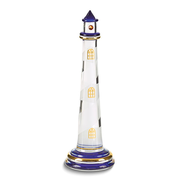 Blue Lighthouse Handcrafted Glass Figurine with 22k Gold Trim