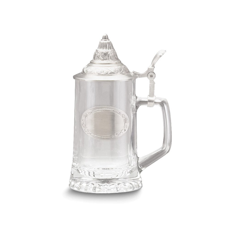 13.5 ounce Starbottom Glass Stein with Engravable Pewter Badge and Conical Pewter Lid