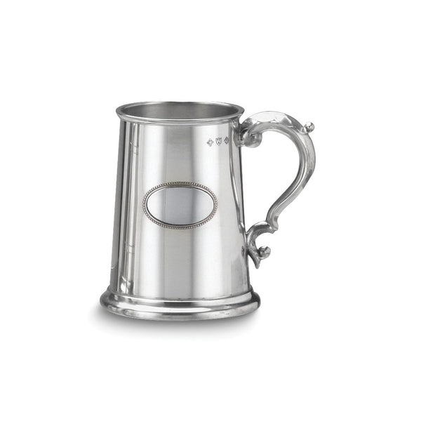 17 ounce Classic Stainless Steel Glass Bottom Pewter Plate Tankard