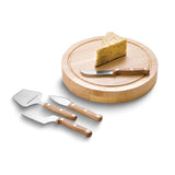 Circo Rubberwood Cheese Board with 4 piece Stainless Steel Cheese Tool Set Stored Inside