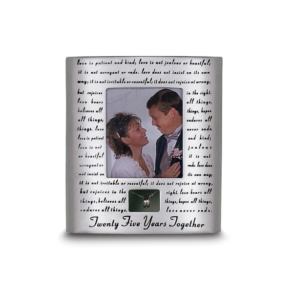 25 YEARS TOGETHER 1st Corinthians 13 Verse 3x3.5 Photo Frame with Mini Wedding Rings Accent