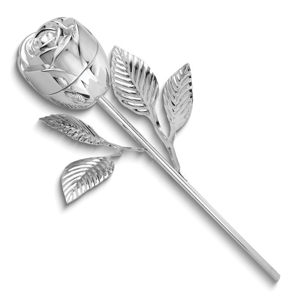 Silver-plated Metal Long Stem Rose Ring Holder